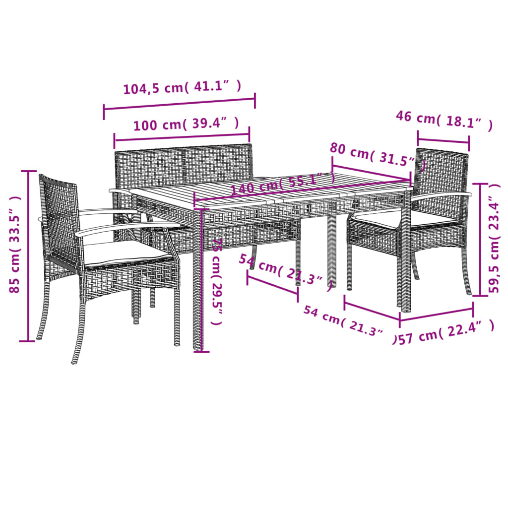 4 Piece Patio Dining Set with Cushions Gray Poly Rattan