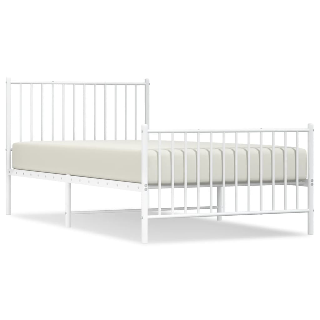 Metal Bed Frame without Mattress with Footboard White 39.4"x78.7"