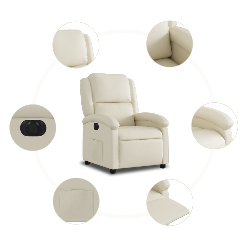 Electric Recliner Chair Cream Faux Leather