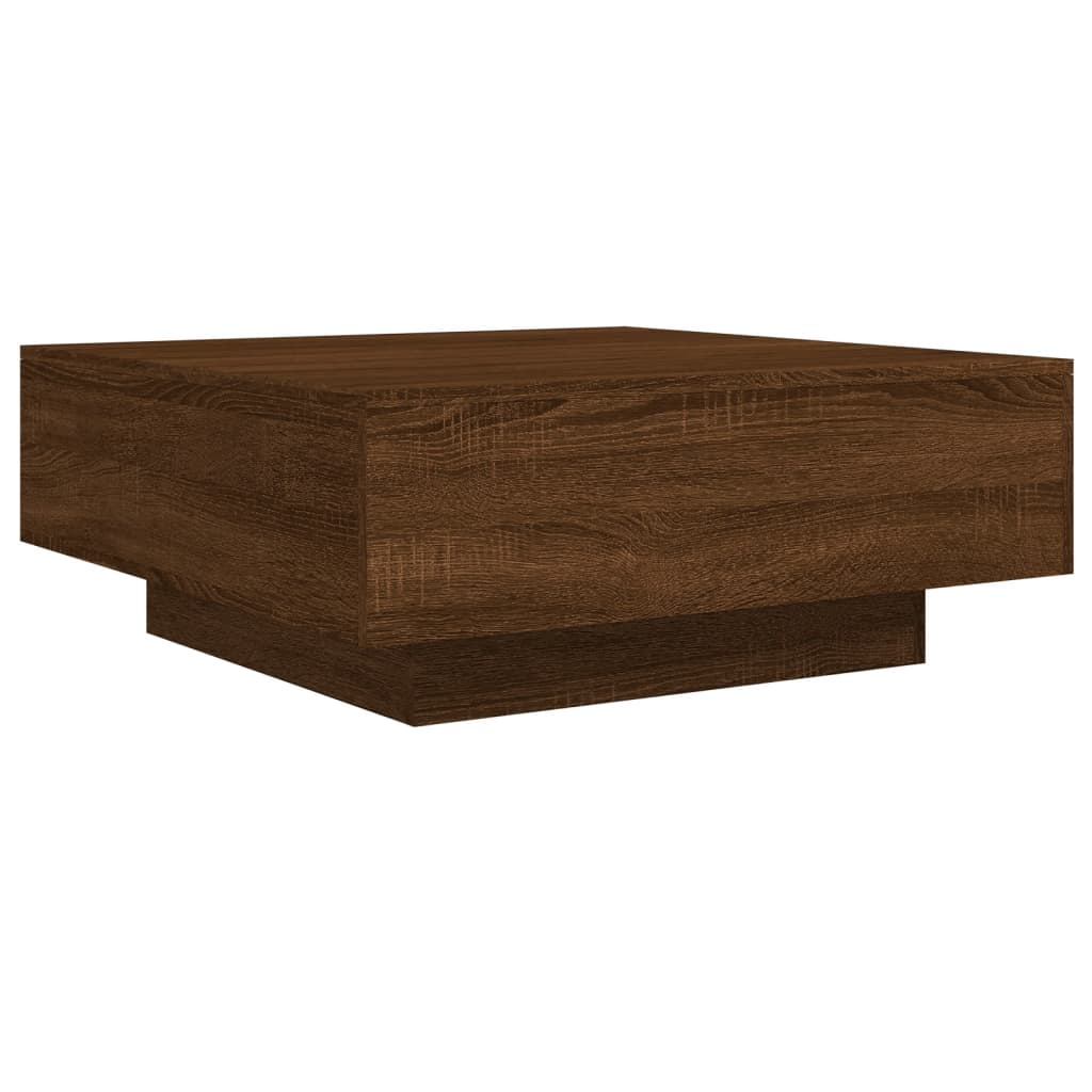 Coffee Table with LED Lights Brown Oak 31.5"x31.5"x12.2"