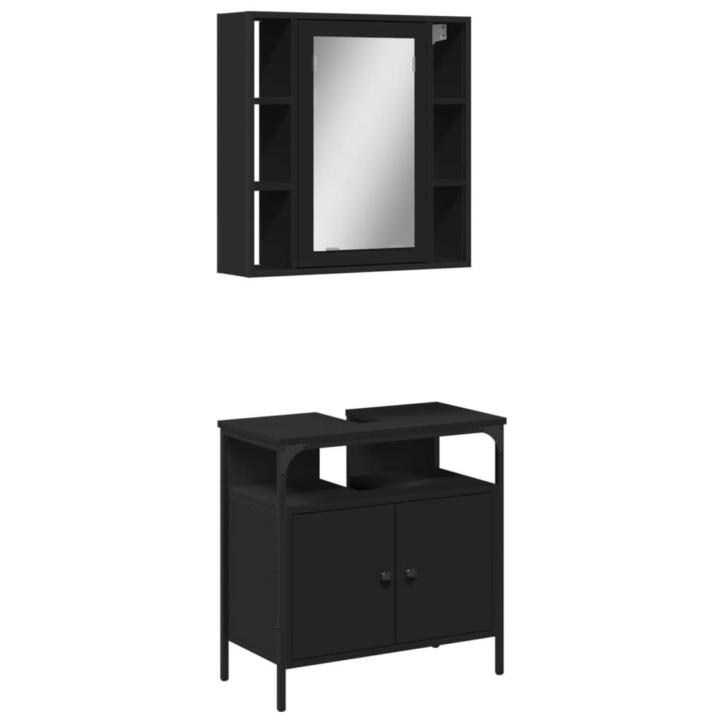 2 Piece Bathroom Furniture Set Black Engineered Wood