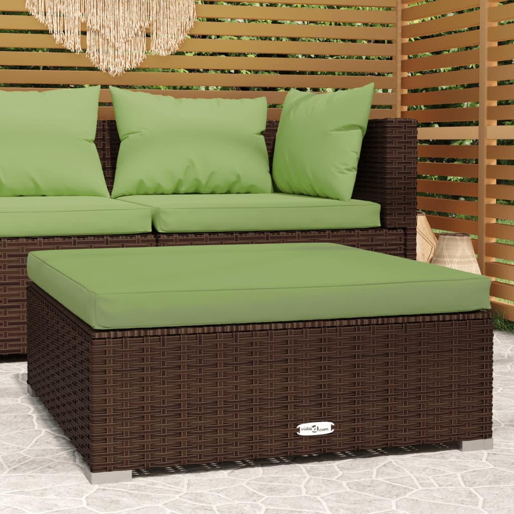 Patio Footrest with Cushion Gray 27.6"x27.6"x11.8" Poly Rattan