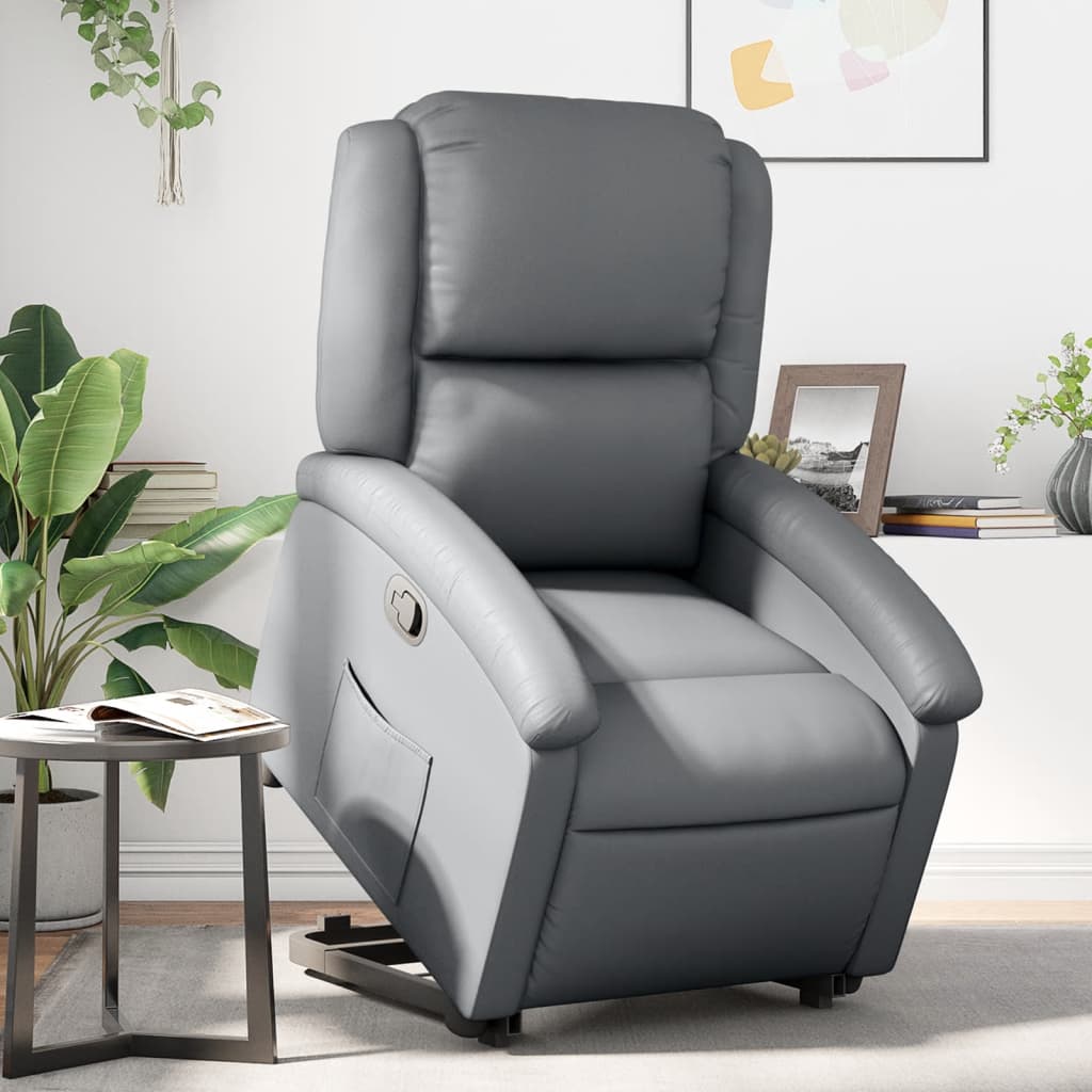 Stand up Recliner Chair Gray Faux Leather