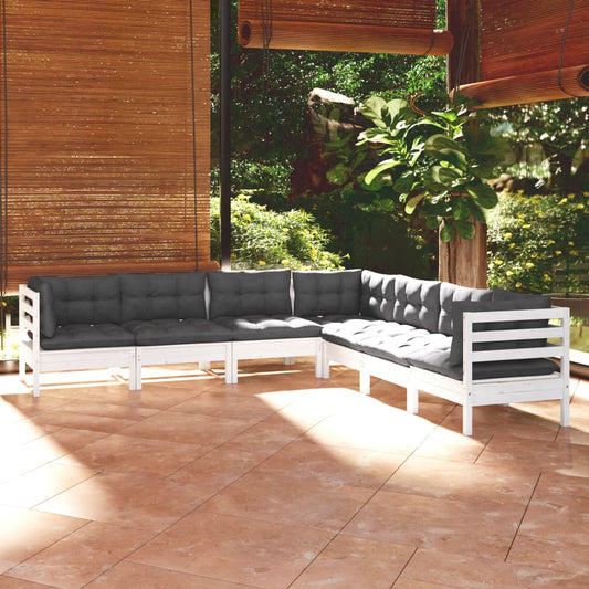 7 Piece Patio Lounge Set with Cushions White Solid Pinewood