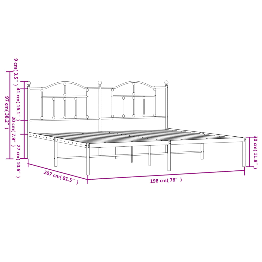 Metal Bed Frame without Mattress with Headboard Black 76"x79.9"