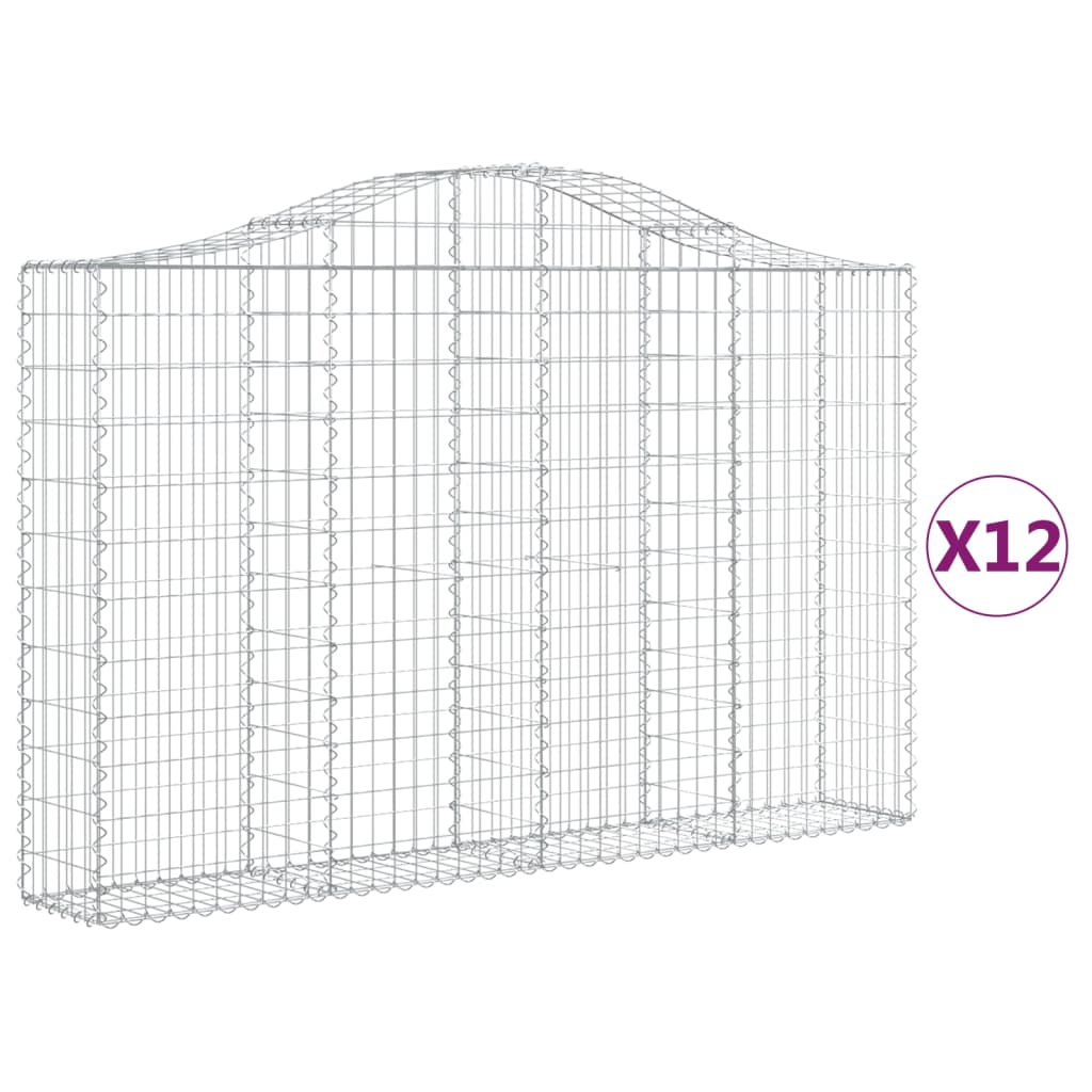 Arched Gabion Baskets 12 pcs 78.7"x11.8"x47.2"/55.1" Galvanized Iron