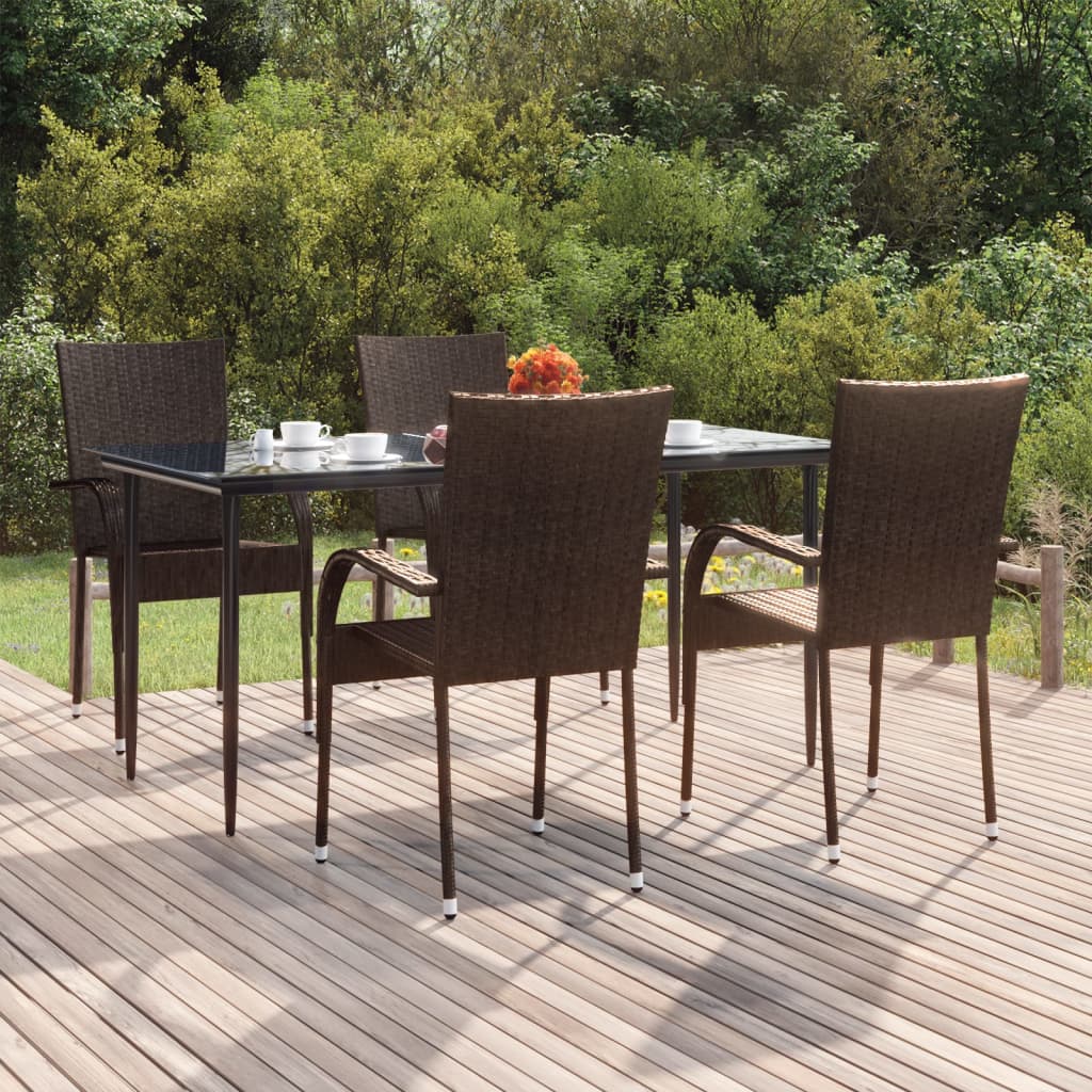 5 Piece Patio Dining Set Brown Poly Rattan