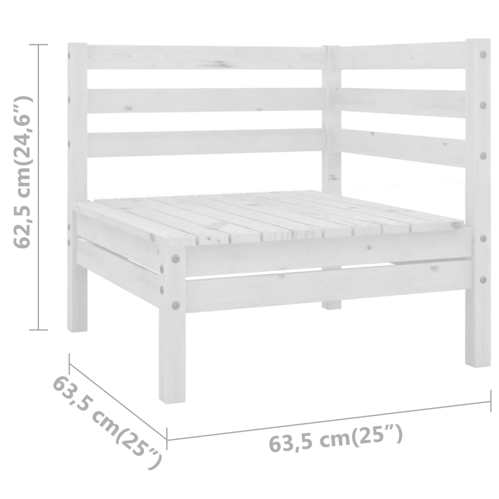 3 Piece Patio Lounge Set Solid Wood Pine White