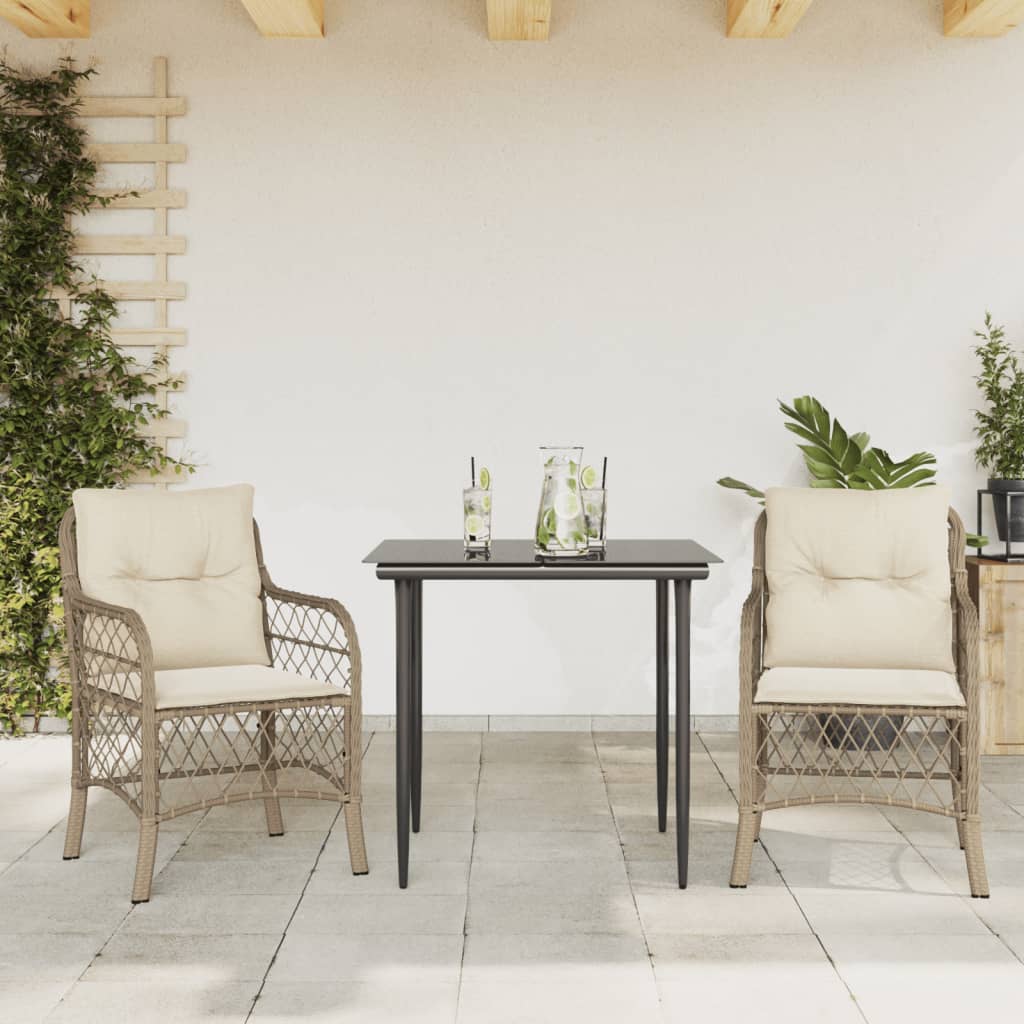 3 Piece Bistro Set with Cushions Beige Poly Rattan