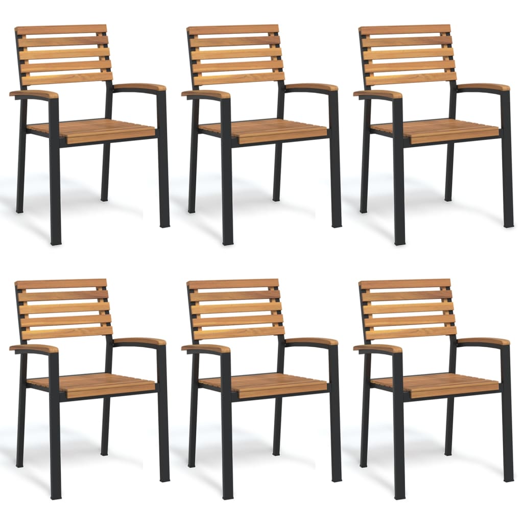 Stackable Patio Chairs 6 pcs Solid Wood Acacia and Metal