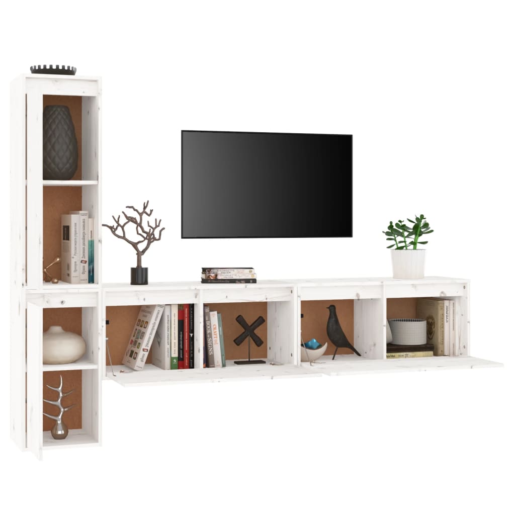 TV Stands 4 Pcs White Solid Wood Pine