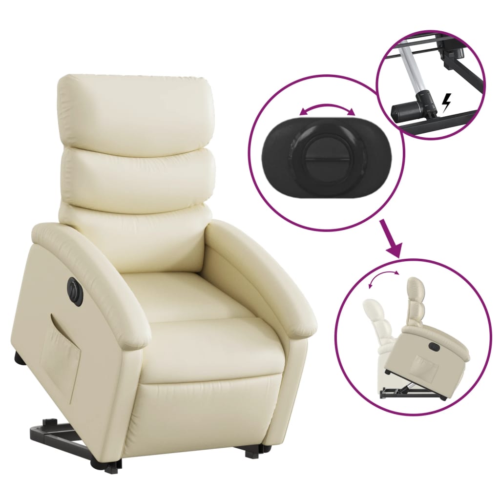 Electric Stand up Recliner Chair Cream Faux Leather