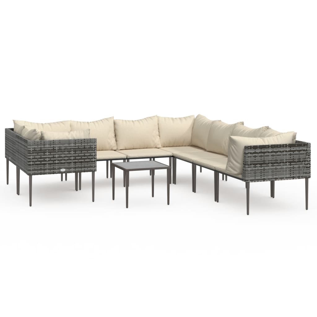 9 Piece Patio Lounge Set with Cushions Gray Poly Rattan