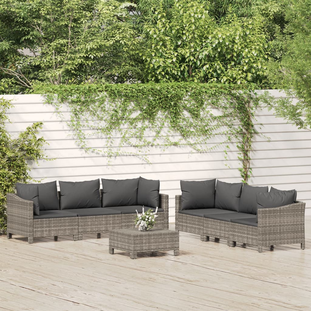 7 Piece Patio Lounge Set with Cushions Gray Poly Rattan