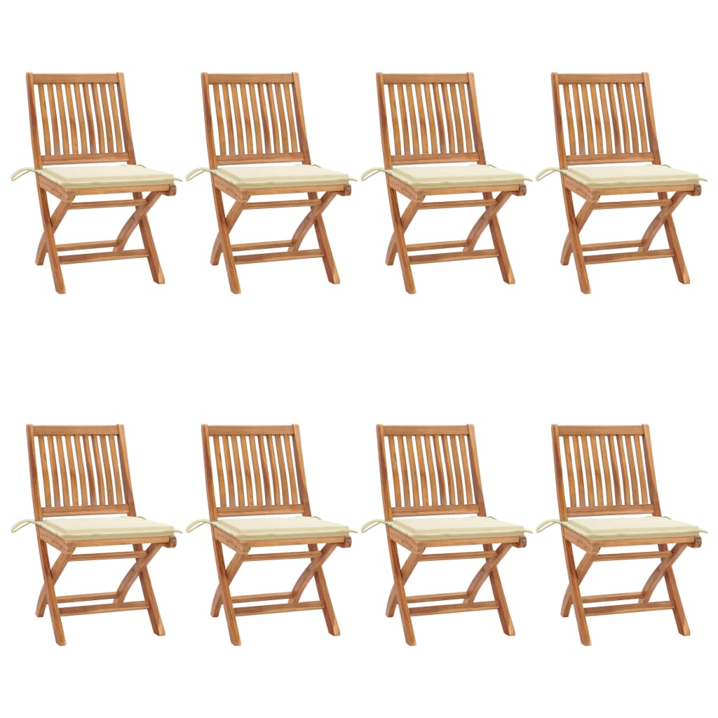 Folding Patio Chairs with Cushions 8 pcs Solid Teak Wood