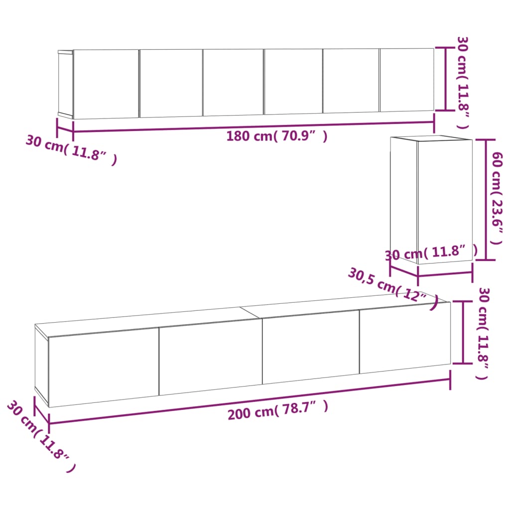 6 Piece TV Stand Set White Engineered Wood