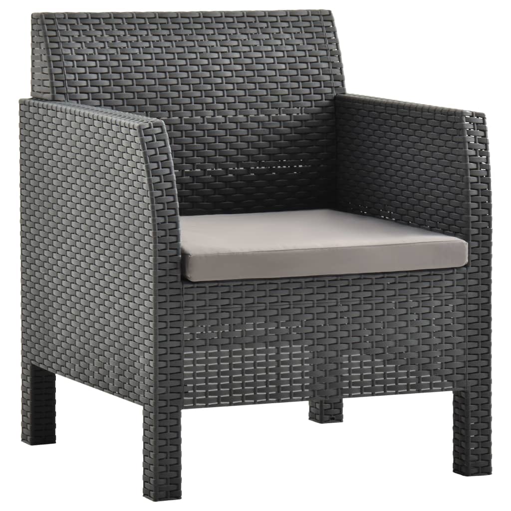 3 Piece Patio Lounge Set with Cushions PP Rattan Anthracite