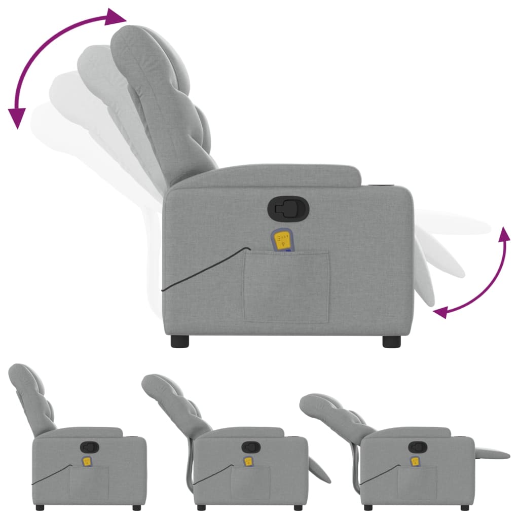 Massage Recliner Chair Light Gray Fabric