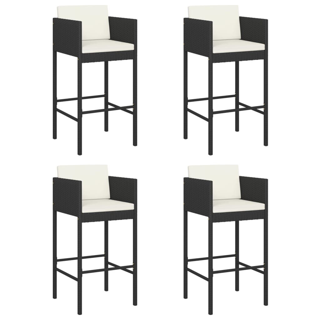 Bar Stools 4 pcs with Cushions Black Poly Rattan