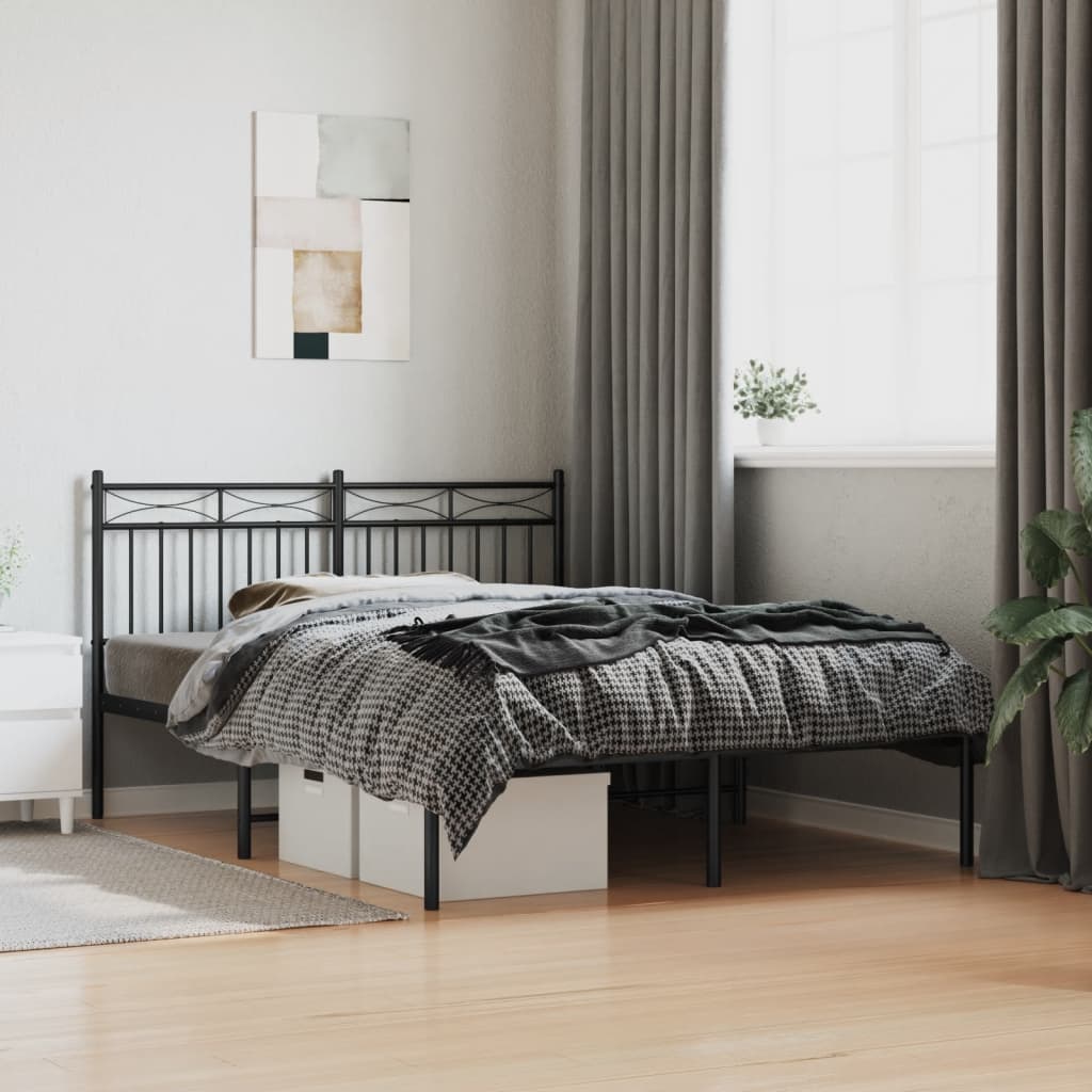 Metal Bed Frame without Mattress with Headboard Black 53.1"x74.8"