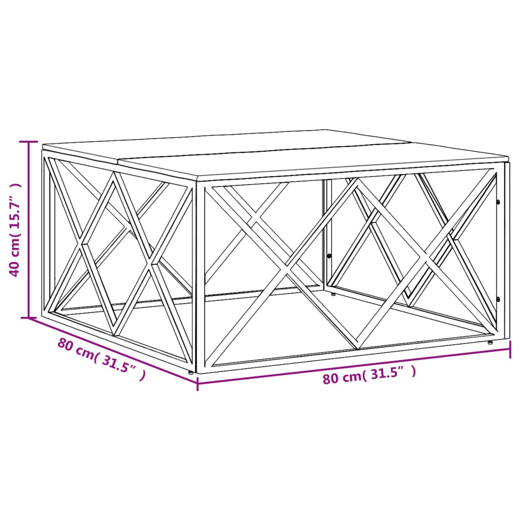 Coffee Table Silver Stainless Steel and Solid Wood Acacia