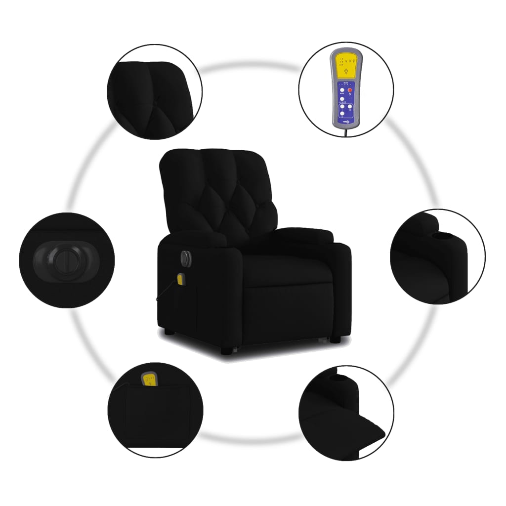 Electric Stand up Massage Recliner Chair Black Fabric