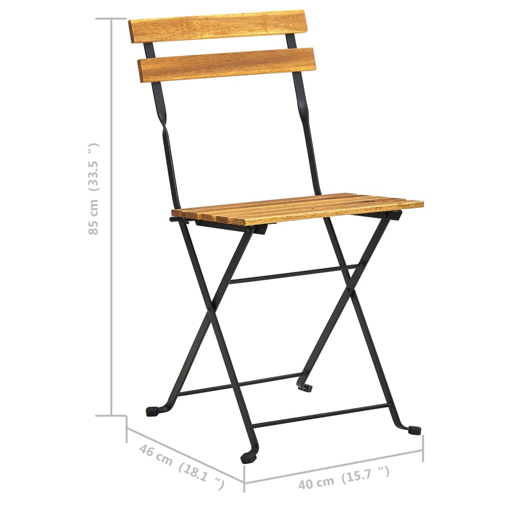 Folding Patio Chairs 2 pcs Steel and Solid Acacia Wood