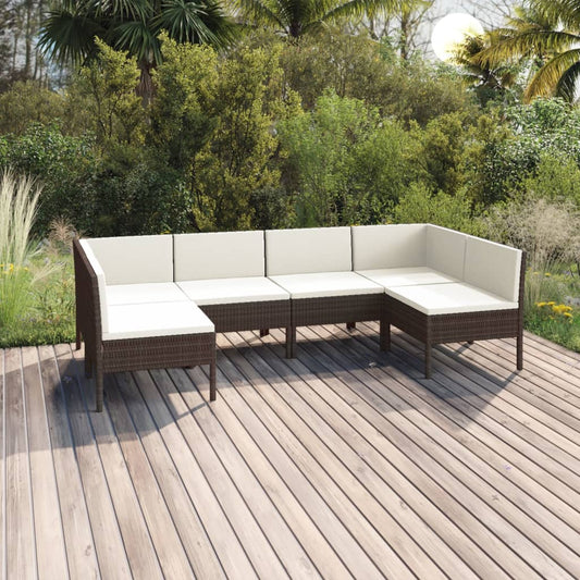 6 Piece Patio Lounge Set with Cushions Poly Rattan Brown