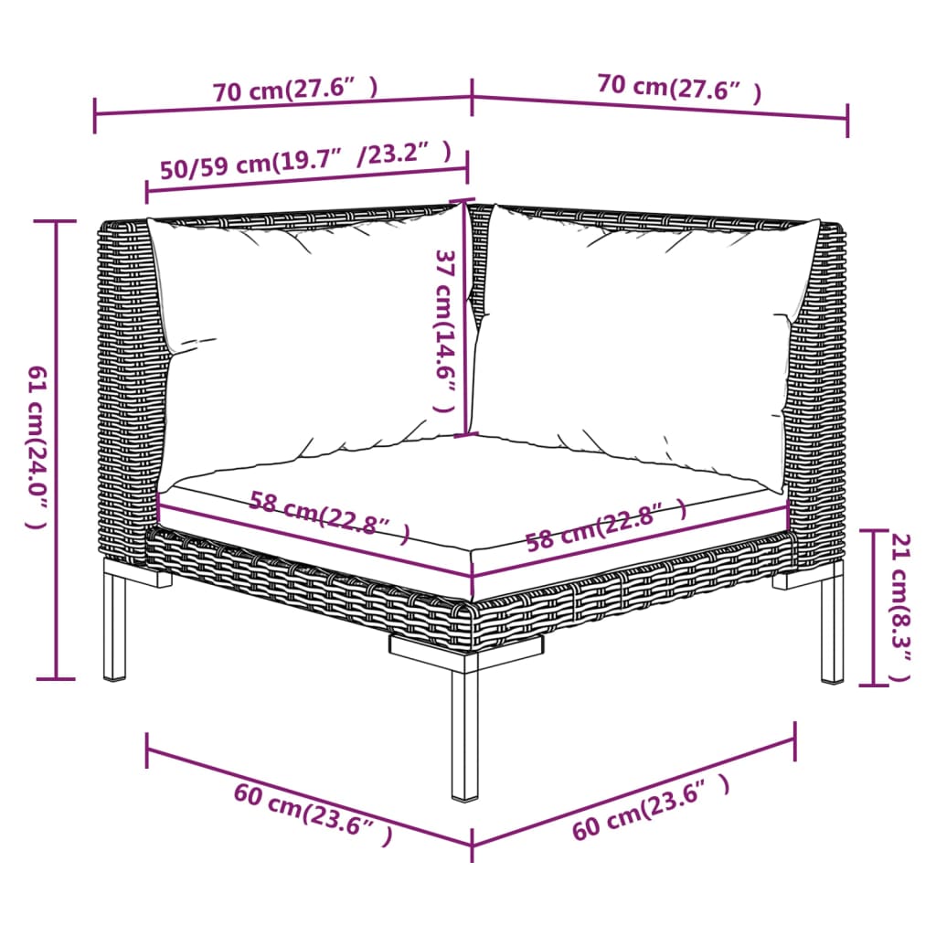 6 Piece Patio Lounge Set with Cushions Poly Rattan Dark Gray