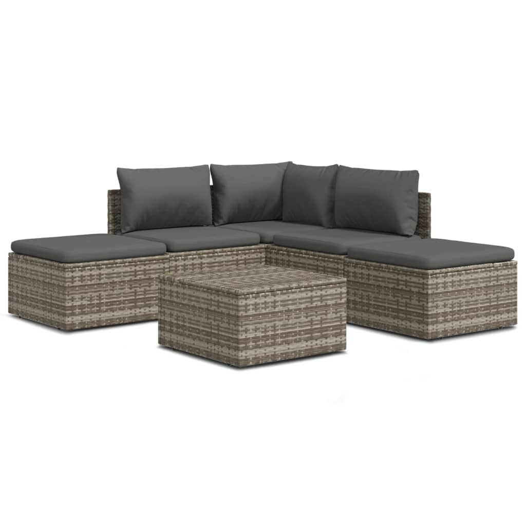 6 Piece Patio Lounge Set with Cushions Gray Poly Rattan