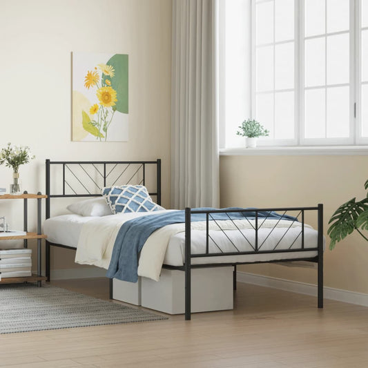 Metal Bed Frame without Mattress with Footboard Black 39.4"x74.8"