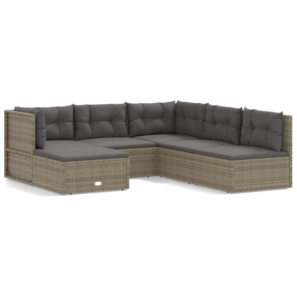 6 Piece Patio Lounge Set with Cushions Gray Poly Rattan