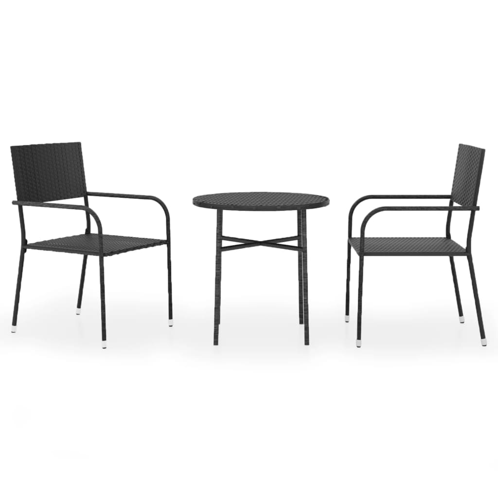 3 Piece Patio Dining Set Poly Rattan Black