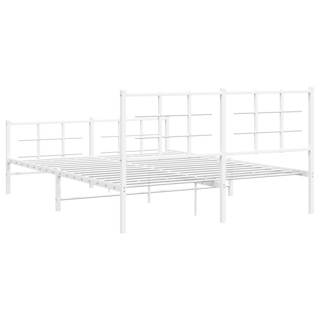 Metal Bed Frame without Mattress with Footboard White 59.1"x78.7"