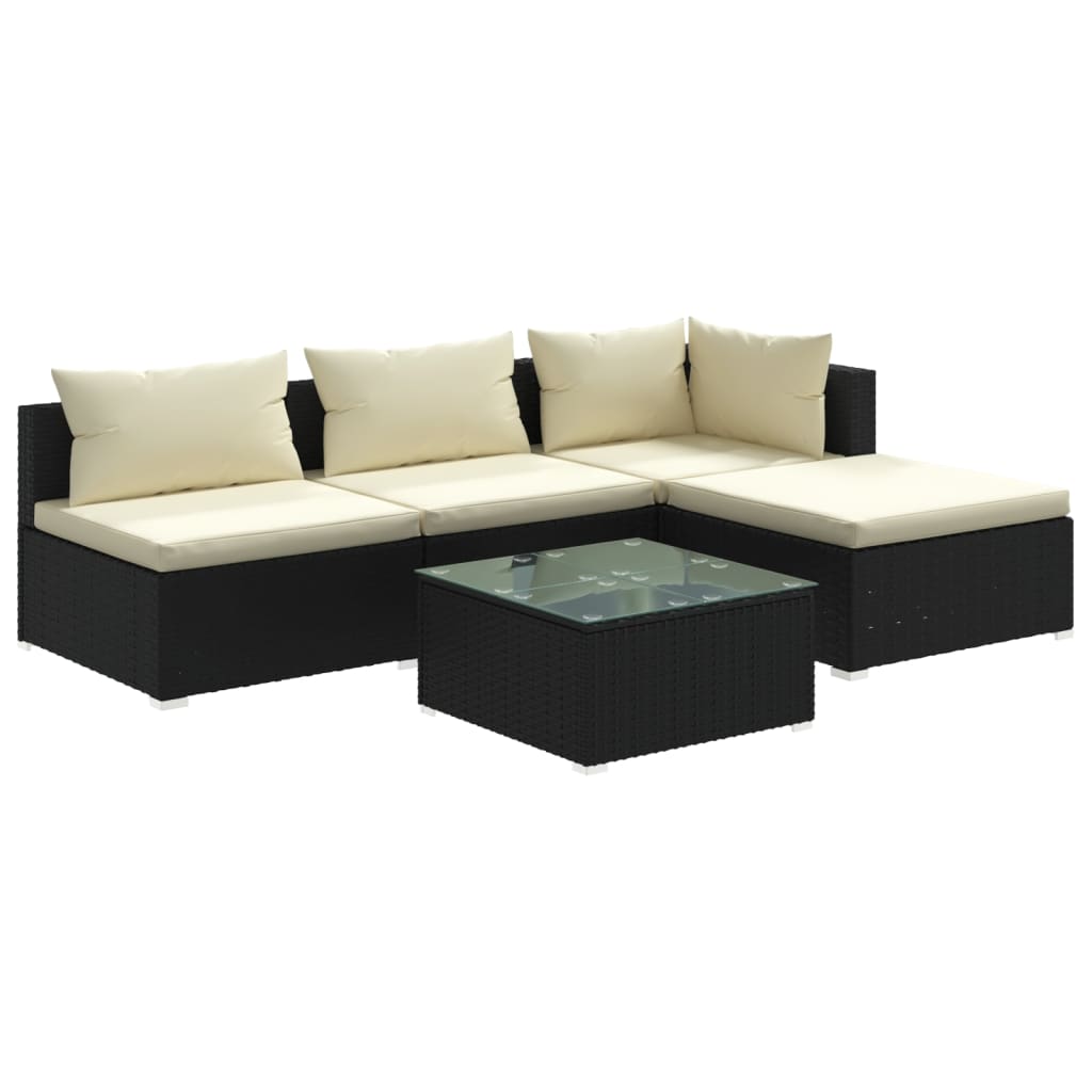 5 Piece Garden Lounge Set with Cushions Poly Rattan Black