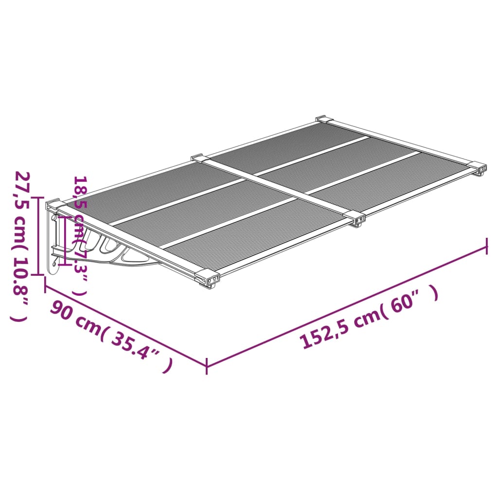 Door Canopy Black and Transparent 60"x35.4" Polycarbonate