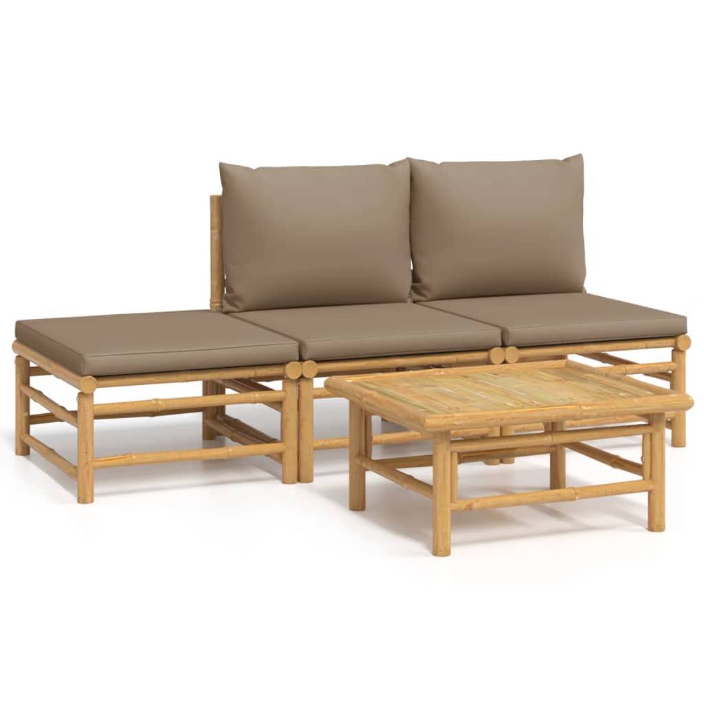 4 Piece Patio Lounge Set with Taupe Cushions Bamboo