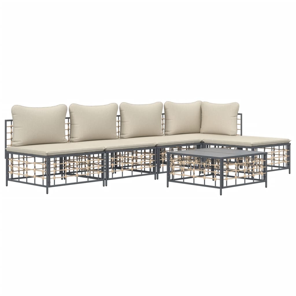 6 Piece Patio Lounge Set with Cushions Anthracite Poly Rattan