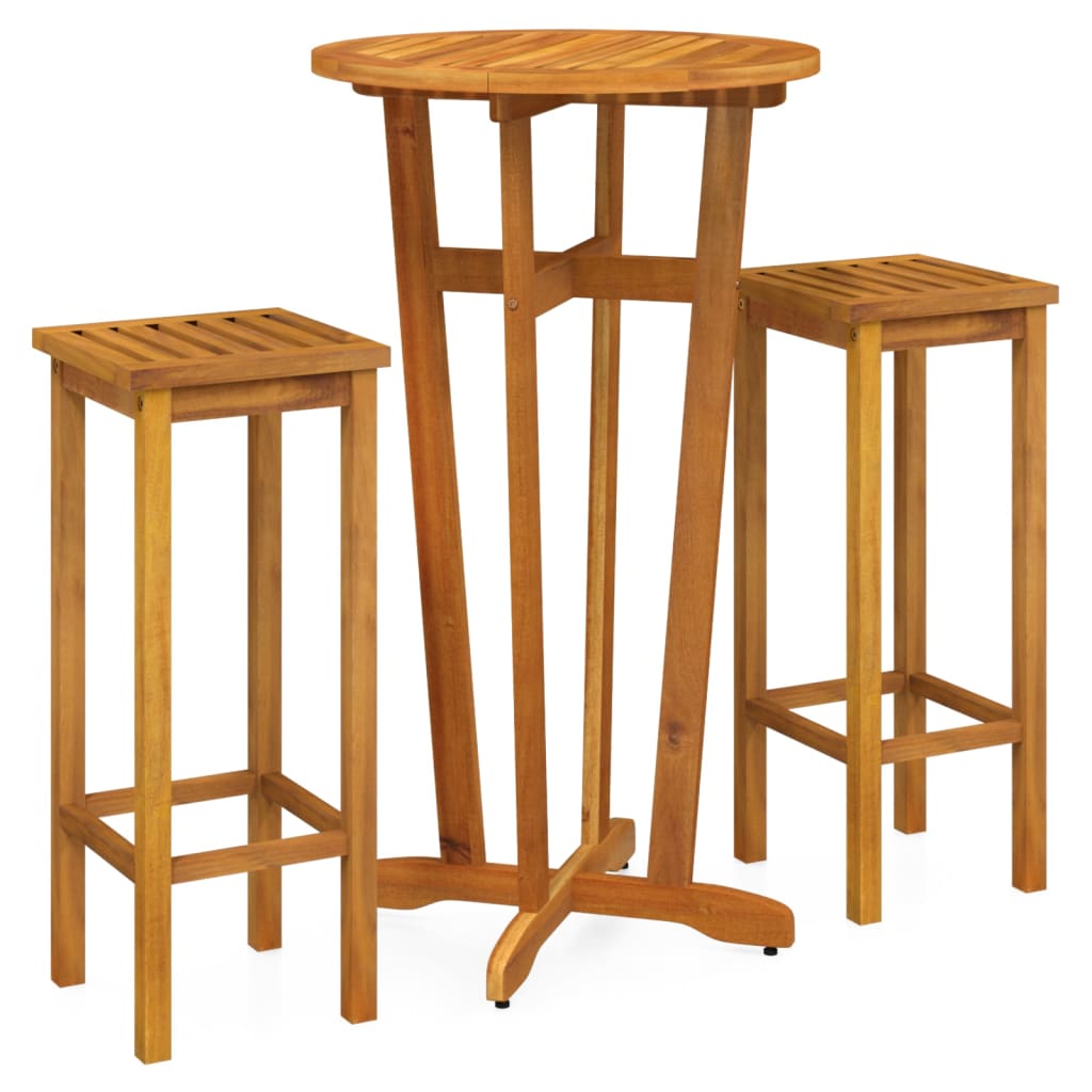 3 Piece Patio Bar Set Solid Wood Acacia