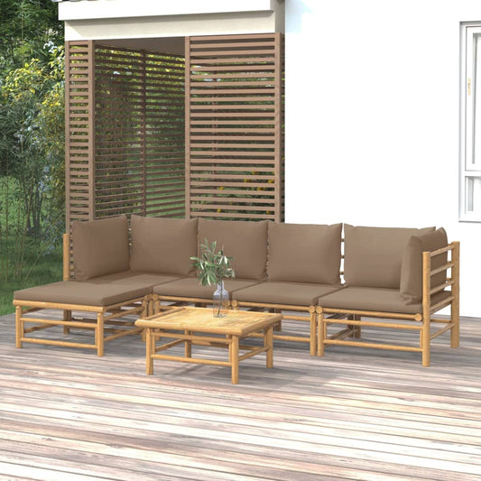 6 Piece Patio Lounge Set with Taupe Cushions Bamboo