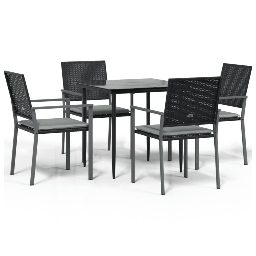 5 Piece Patio Dining Set with Cushions Poly Rattan and Steel