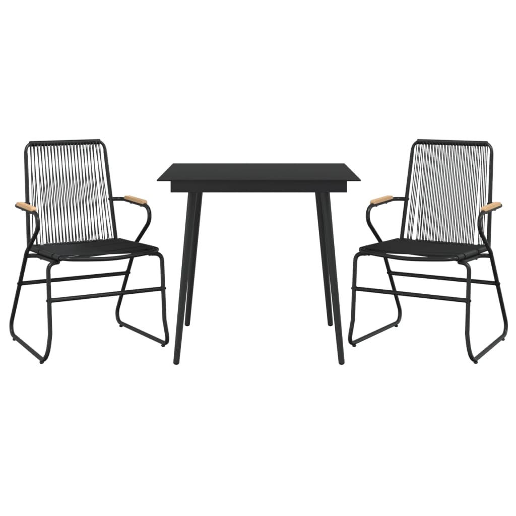 3 Piece Patio Dining Set Black PVC Rattan