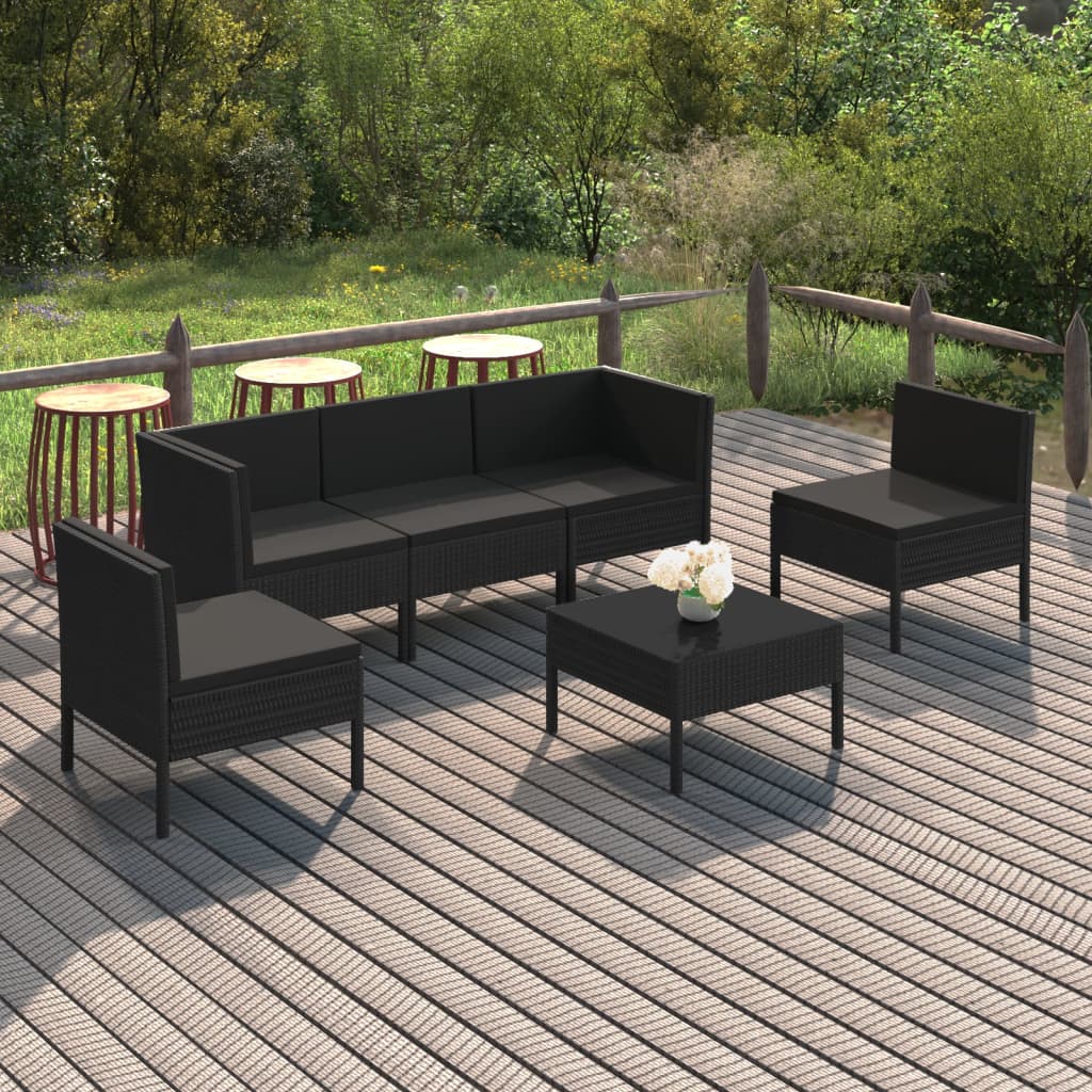 6 Piece Patio Lounge Set with Cushions Poly Rattan Black