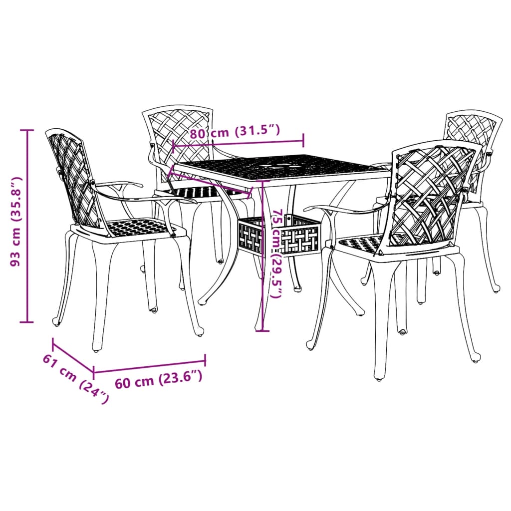 5 Piece Patio Dining Set White Cast Aluminum