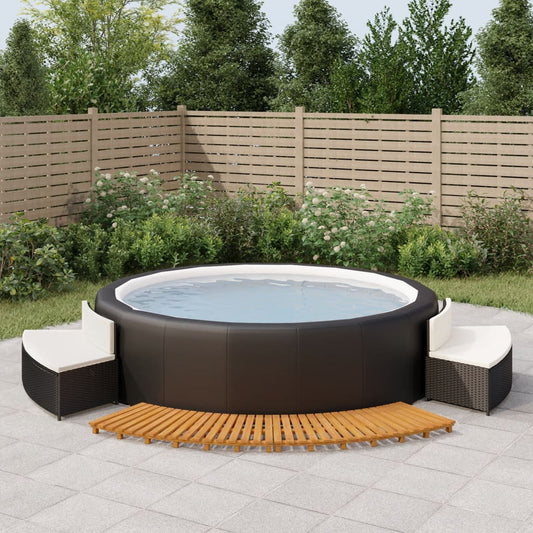 Hot Tub Surround Black Poly Rattan and Solid Wood Acacia