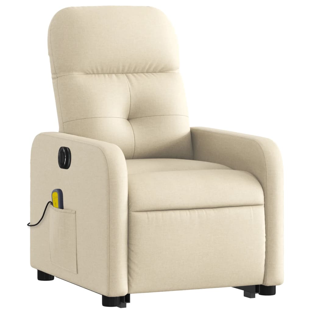 Electric Stand up Massage Recliner Chair Cream Fabric