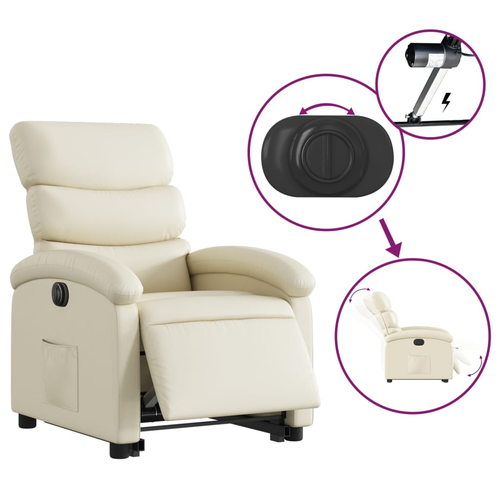 Electric Stand up Recliner Chair Cream Faux Leather