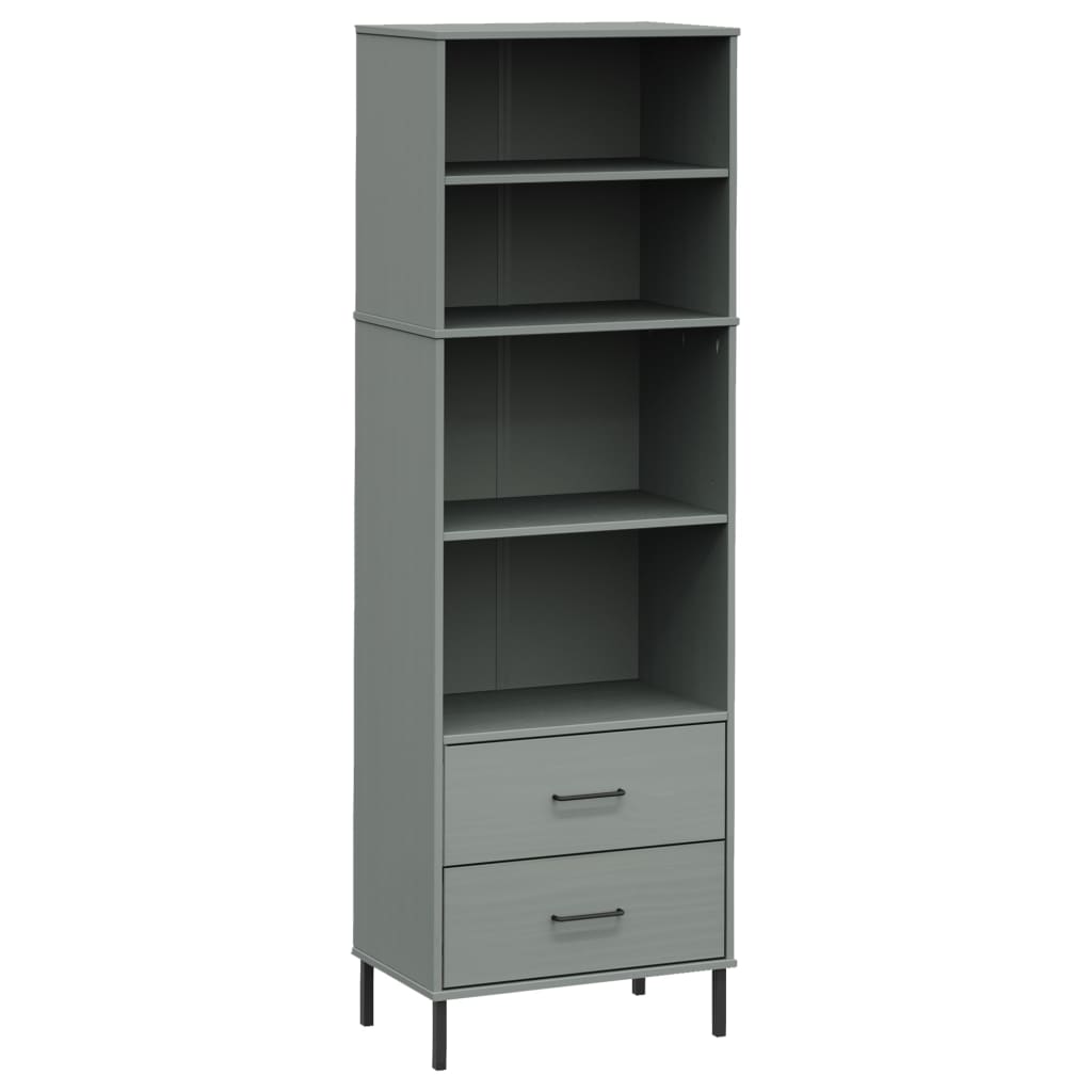 Bookcase with 2 Drawers Gray 23.6"x13.8"x70.9" Solid Wood OSLO