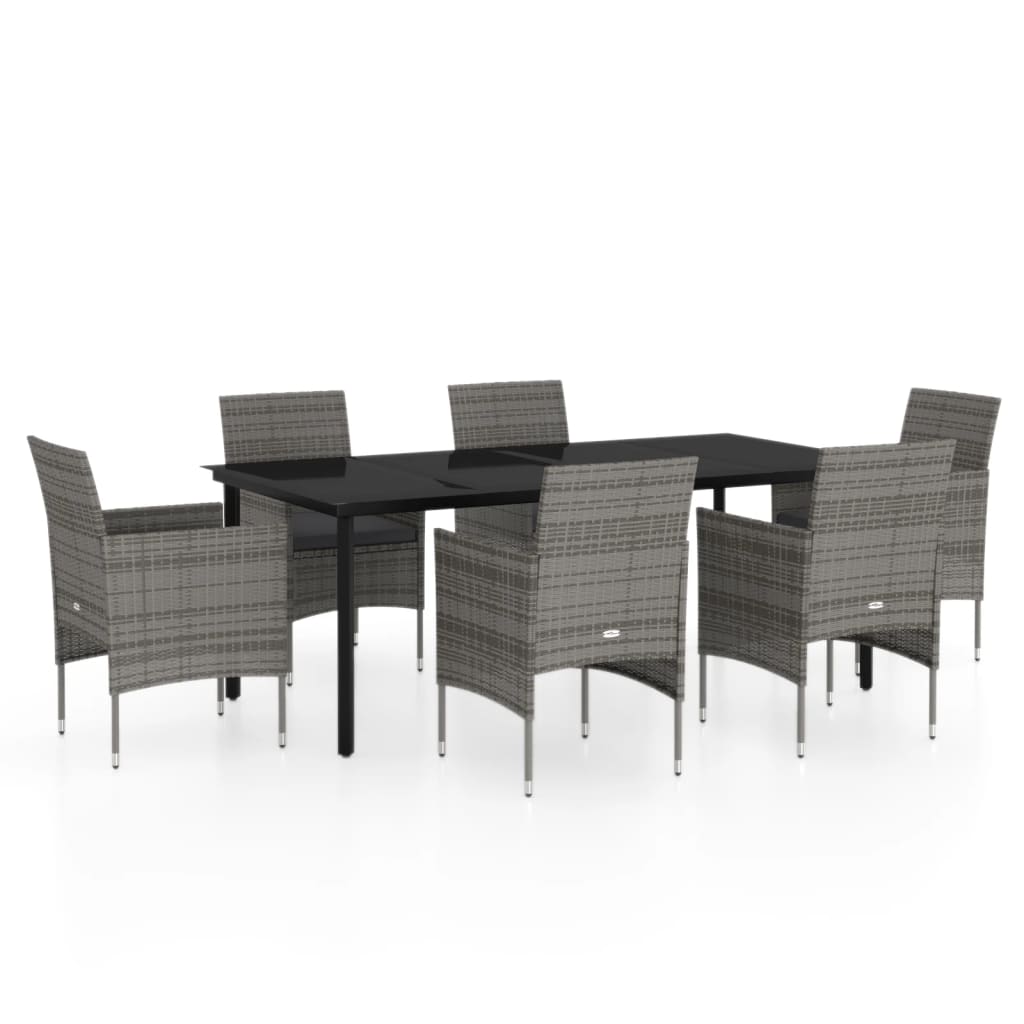 7 Piece Patio Dining Set with Cushions Gray and Black