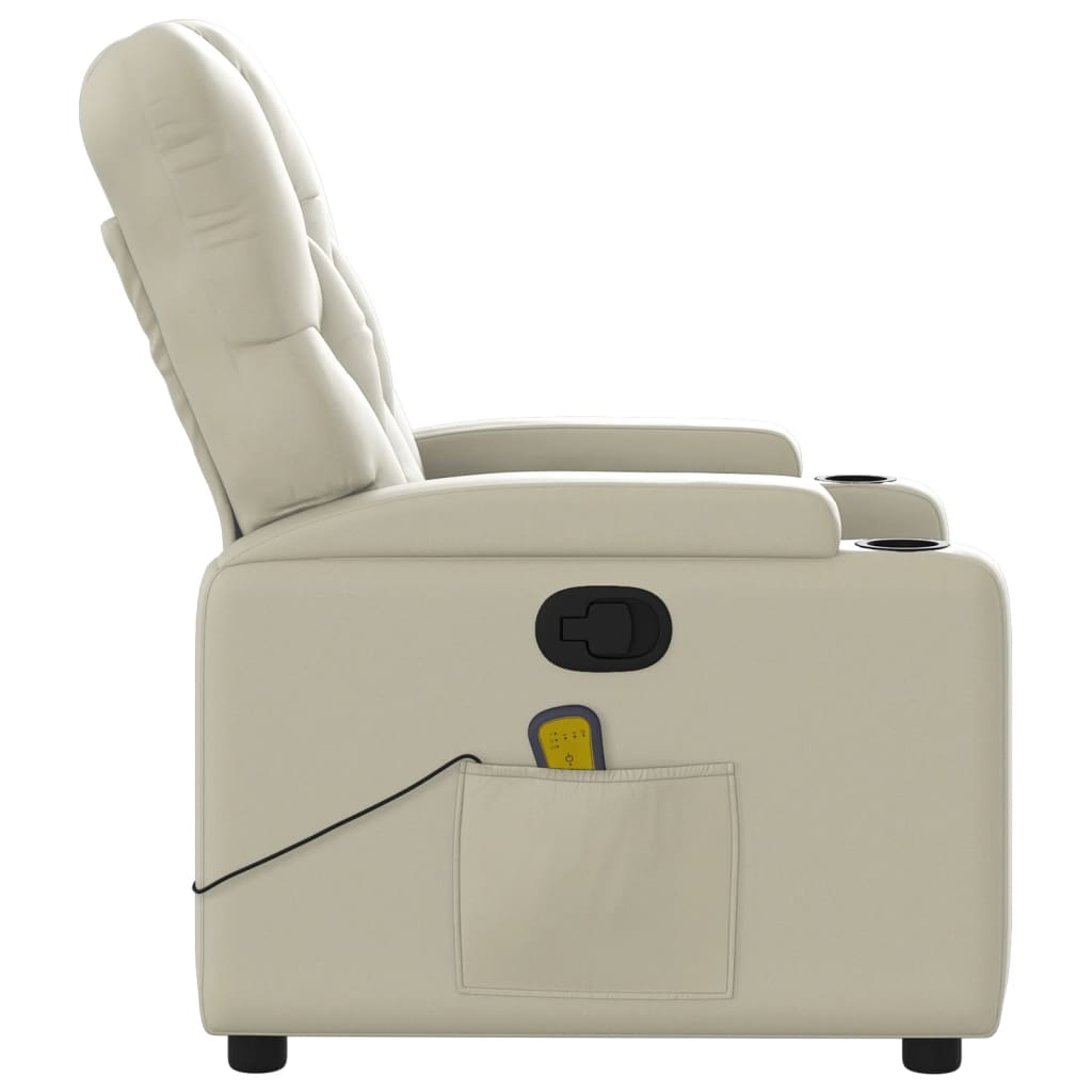 Massage Recliner Chair Cream Faux Leather